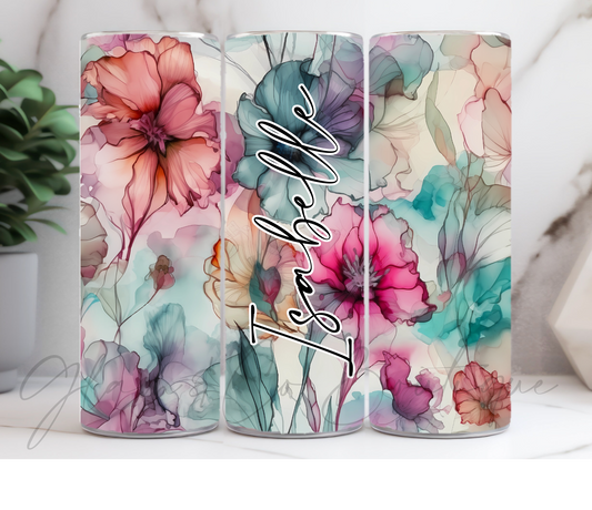 Verre isotherme "Watercolor" Nom au choix