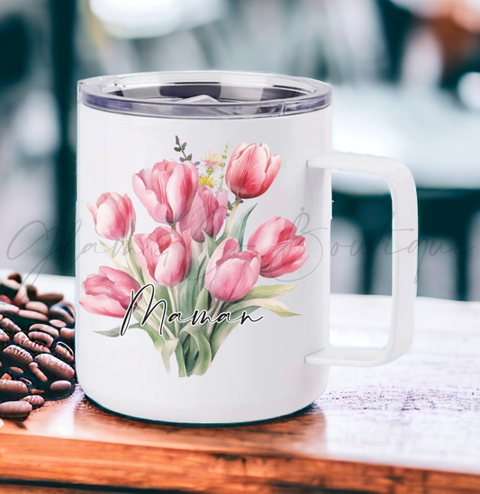 Tasse Isotherme "Bouquet" nom au choix
