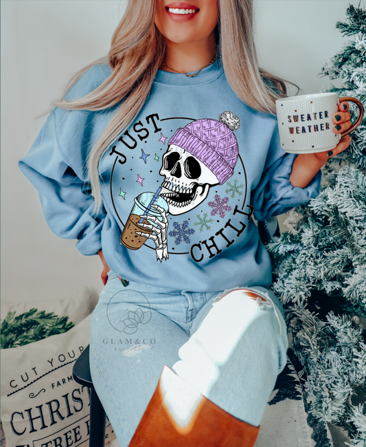 Sweater Crewneck Bleu Ciel ''JUST CHILL''